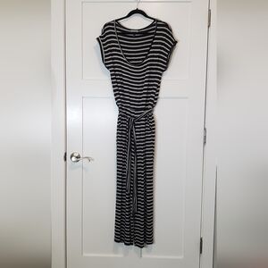 Allison Brittney Wide Leg Jumper Soft Rayon W/ Stretch Black Navy Striped Medium